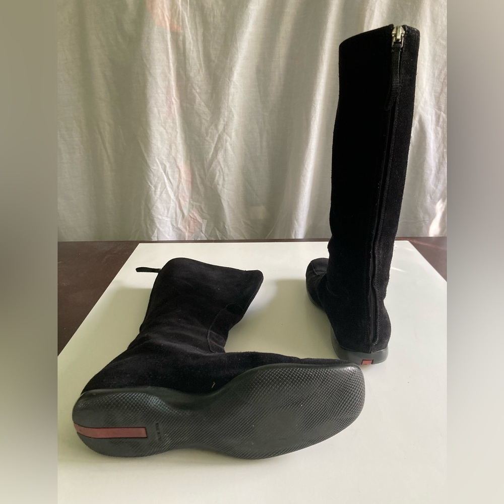 Prada Black Suede Leather Designer Riding Boots Size IT 38 US 7.5 to 8 - Picture 4 of 7